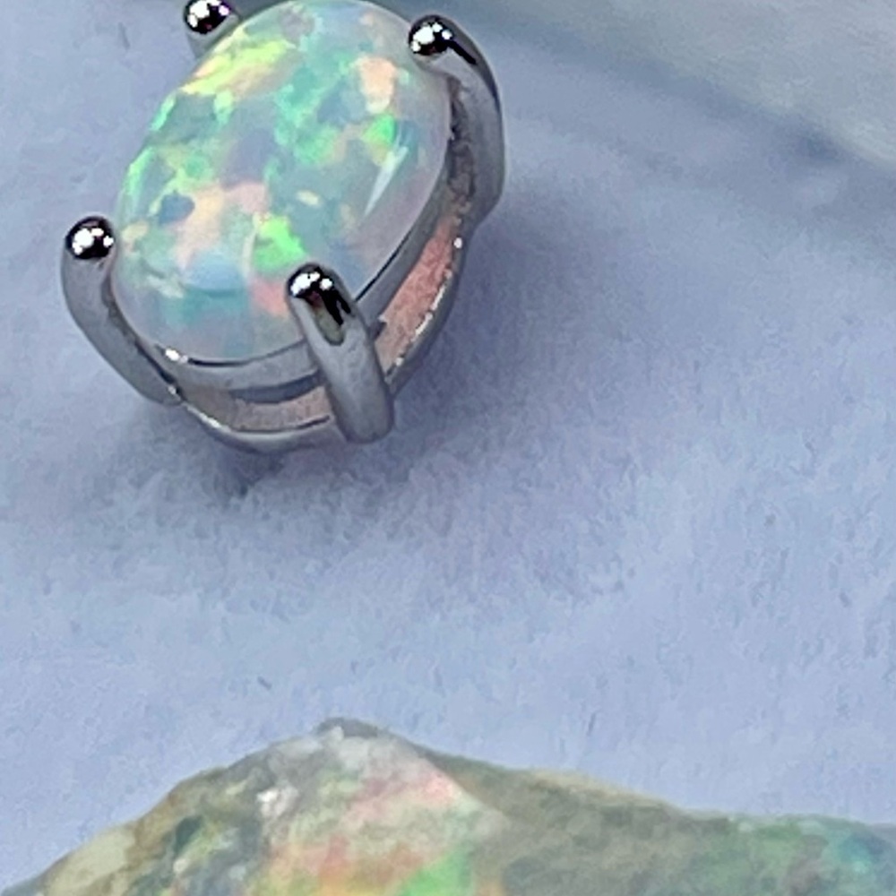 14K 2ct Australian‼️ Opal White Gold Earrings - Picture 16 of 16